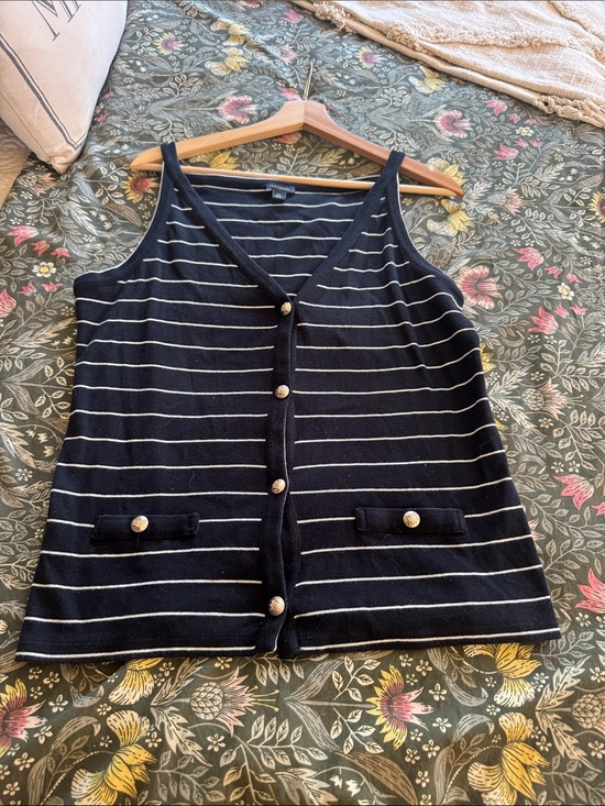 Ann Taylor Tops - Ann Taylor Navy and White Striped Button Front Tank